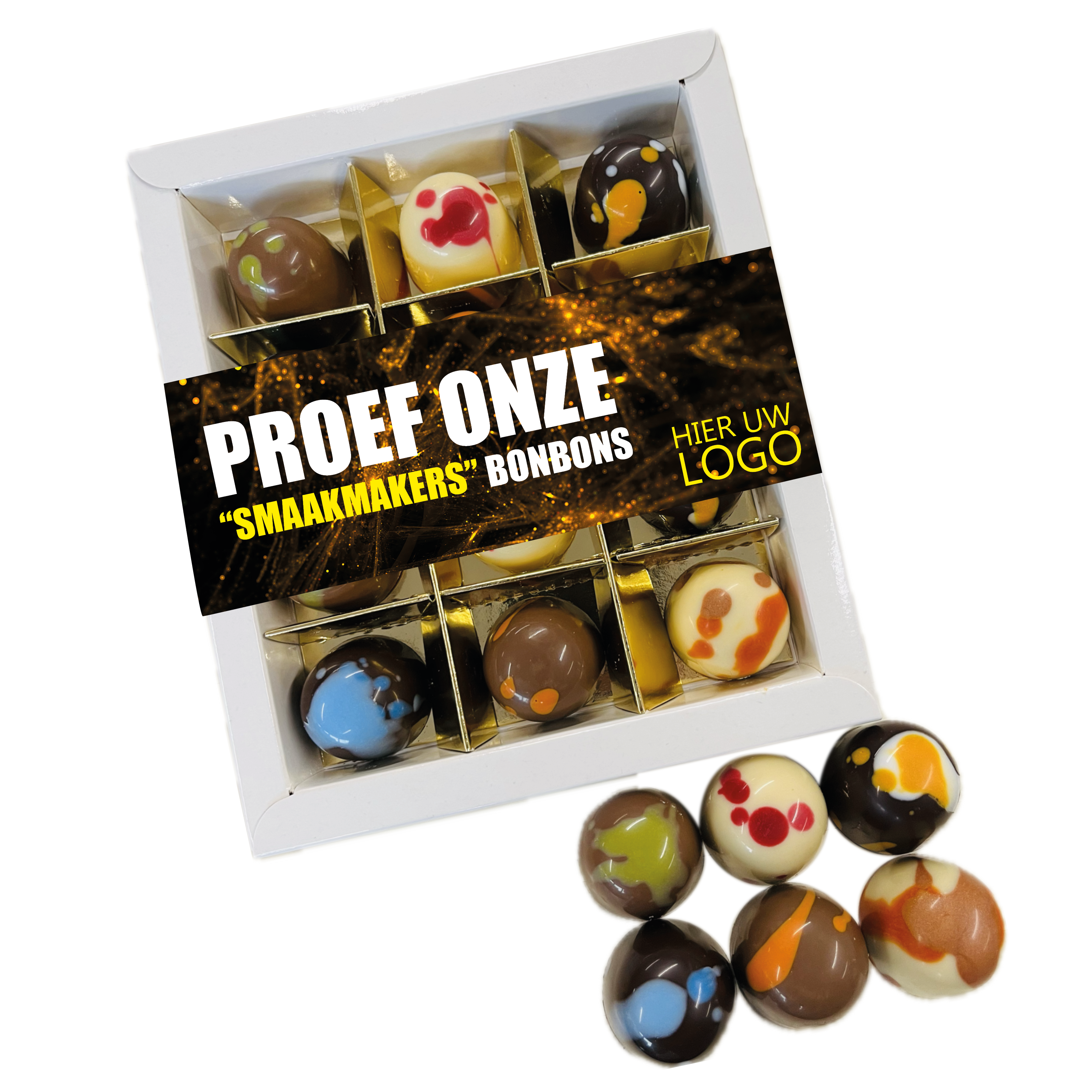 Geschenkdoosje met 12 Smaakmakers bonbons - Inclusief banderol